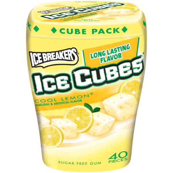 ICE BREAKERS ICE CUBES Cool Lemon Flavored Gum Bottle, 3.24 oz.,  12/4 ct.